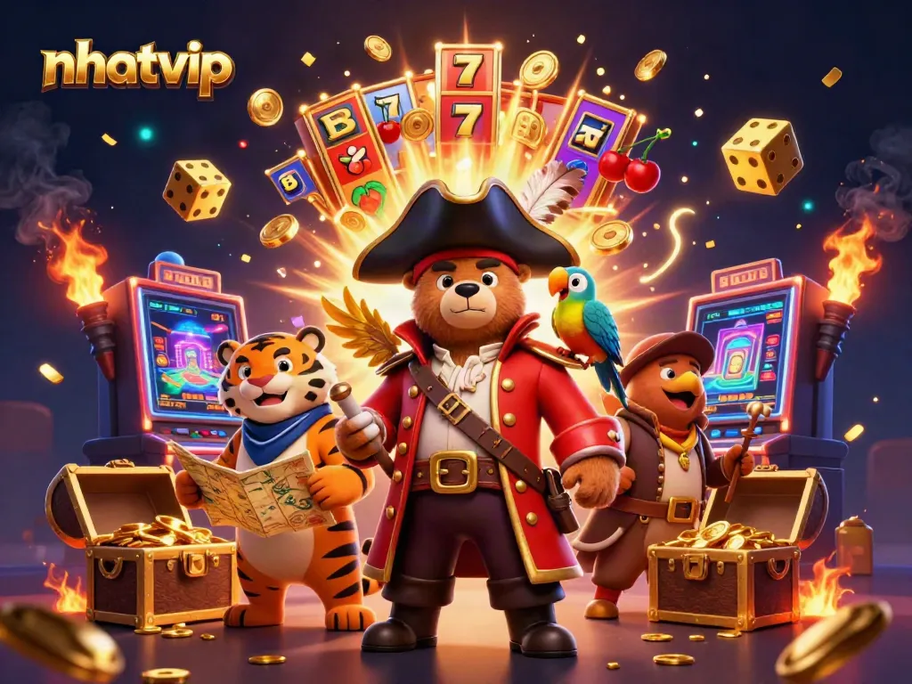 Spin and win at Nhatvip with a vibrant casino scene filled with treasure and excitement.