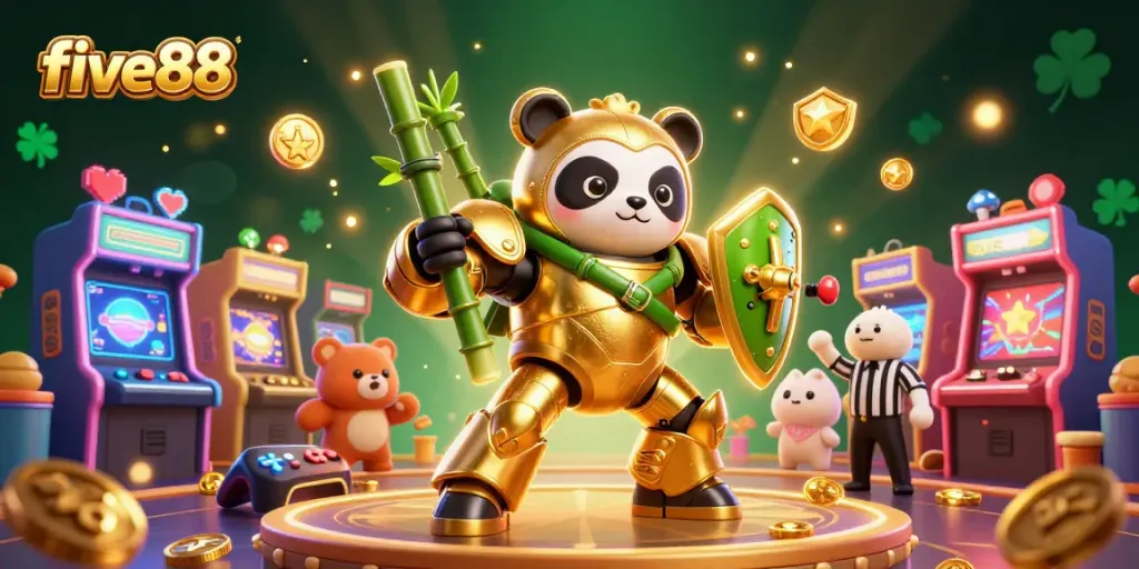 Experience the excitement of five88 with vibrant gameplay elements and energetic characters in an animated casino scene.