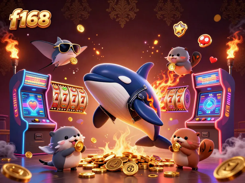 Experience the thrill of f168 as a biker orca, stingray in aviators, and otters with gold coins in a casino scene