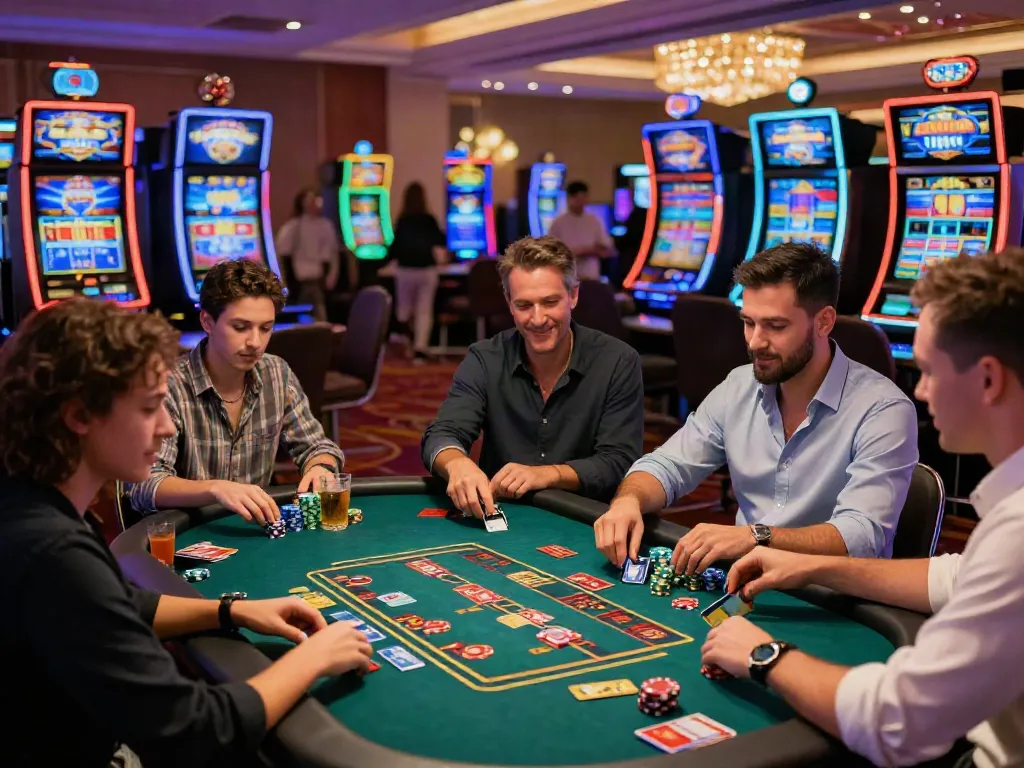 Players enjoying credit card casinos at an exciting gaming table in a vibrant casino atmosphere.