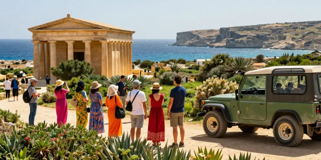 Engaging gozo tours experience with tourists exploring ancient sites and lush landscapes.