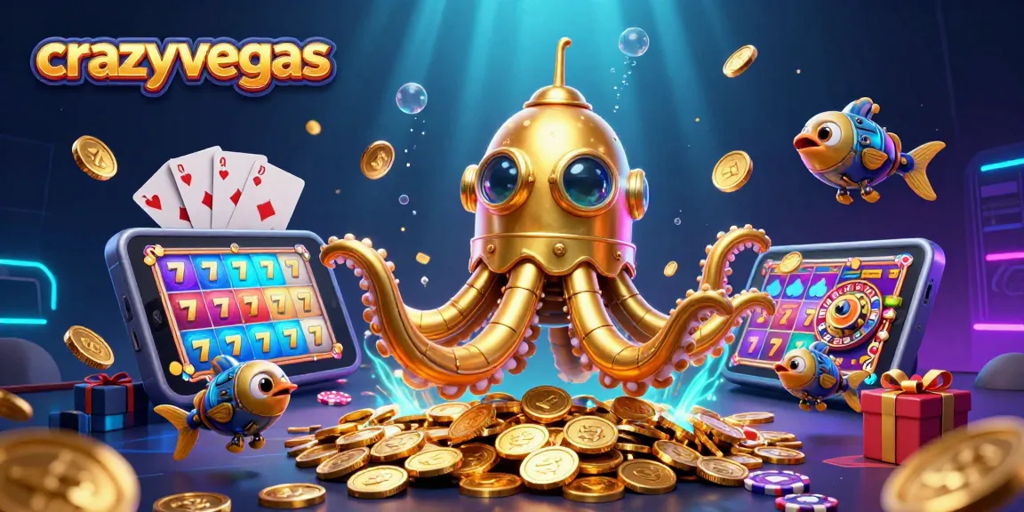 Play exciting games at crazyvegas with golden kraken submarine and vibrant slot reels.